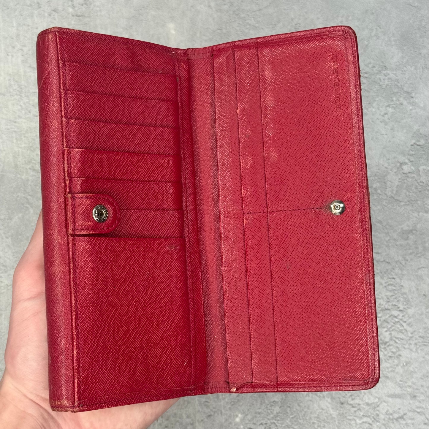 Burberry Red Leather & Nova Check Canvas Long Wallet *pre-owned*