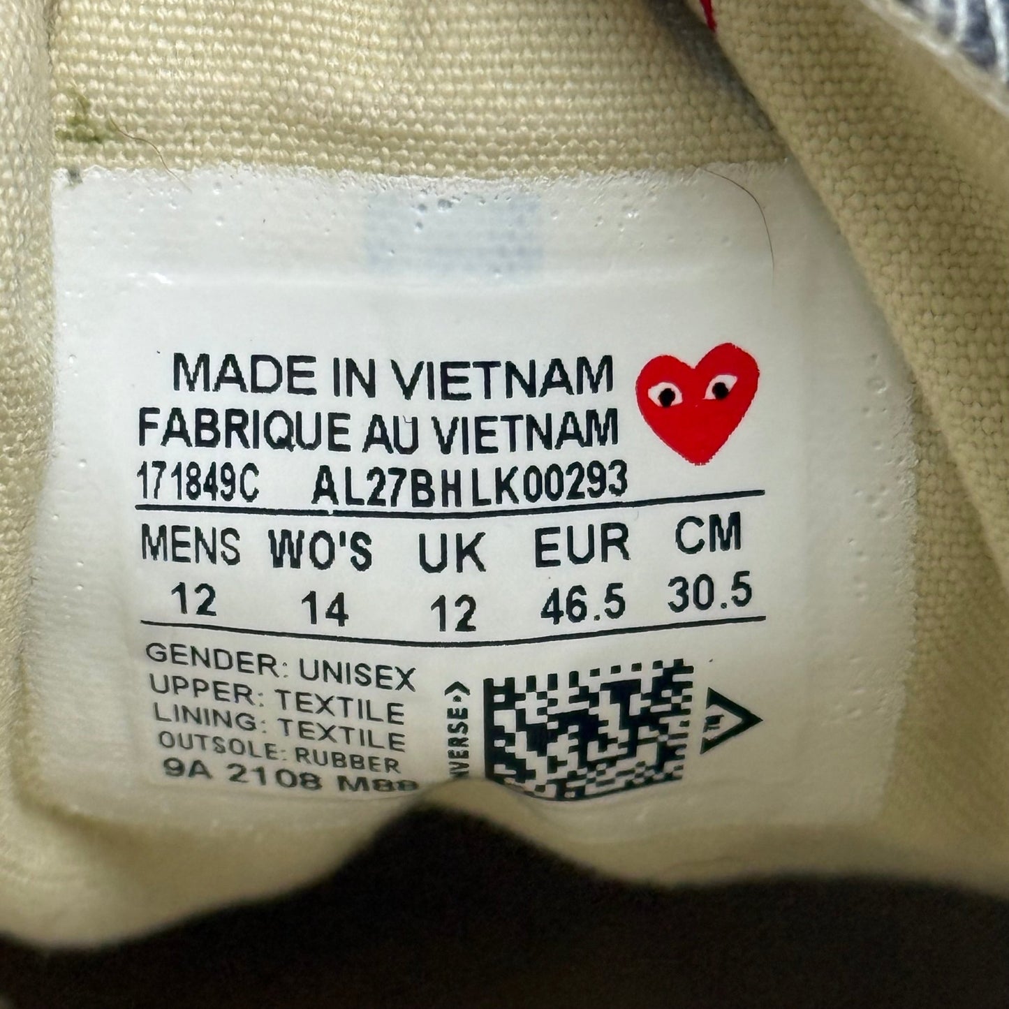 Converse Chuck Taylor All Star 70 Ox Comme des Garcons PLAY Grey *pre - owned* SIZE 12 - Kicks Collective PA - Converse - 171849C/A08797C - Men's Shoes - 12M/13.5W - Pre - Owned - No Box