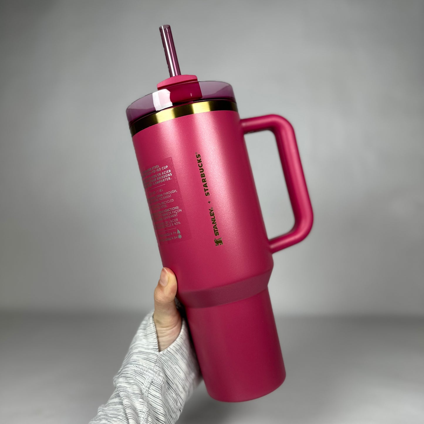 Stanley x Starbucks Holiday 2024 Flowstate Quencher 40oz Tumbler BERRY PINK GLITTER