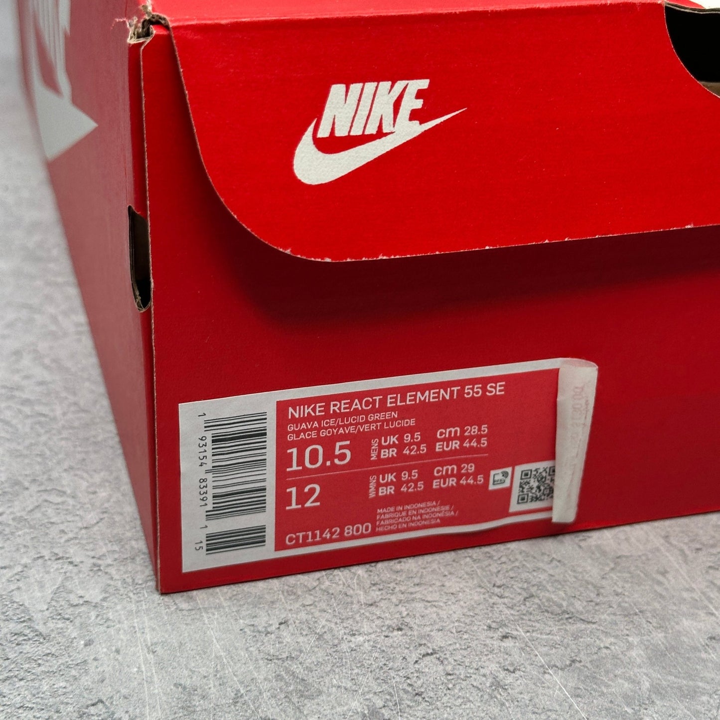 Nike React Element 55 Guava Ice Vast Grey Lucid Green *pre - owned* SIZE 10.5 - Kicks Collective PA - Nike - CT1142-800 - Men's Shoes - 10.5M/12W - Pre - Owned