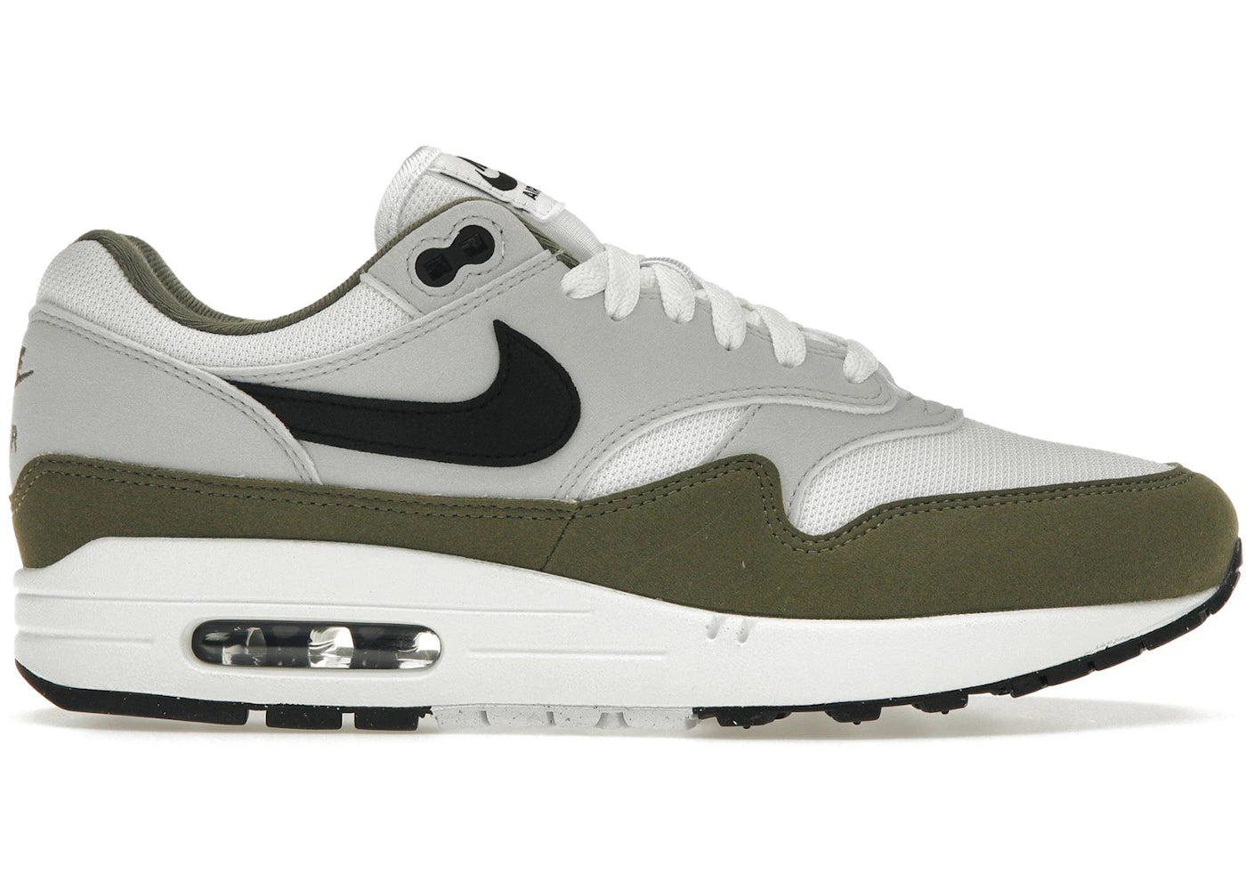 Nike Air Max 1 White Black Medium Olive *pre-owned* SIZE 13