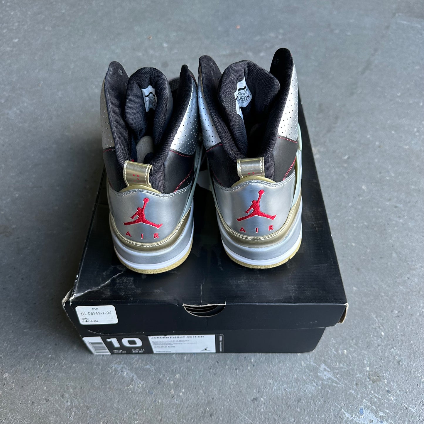 Jordan Flight 45 High Black Metallic Gym Red
