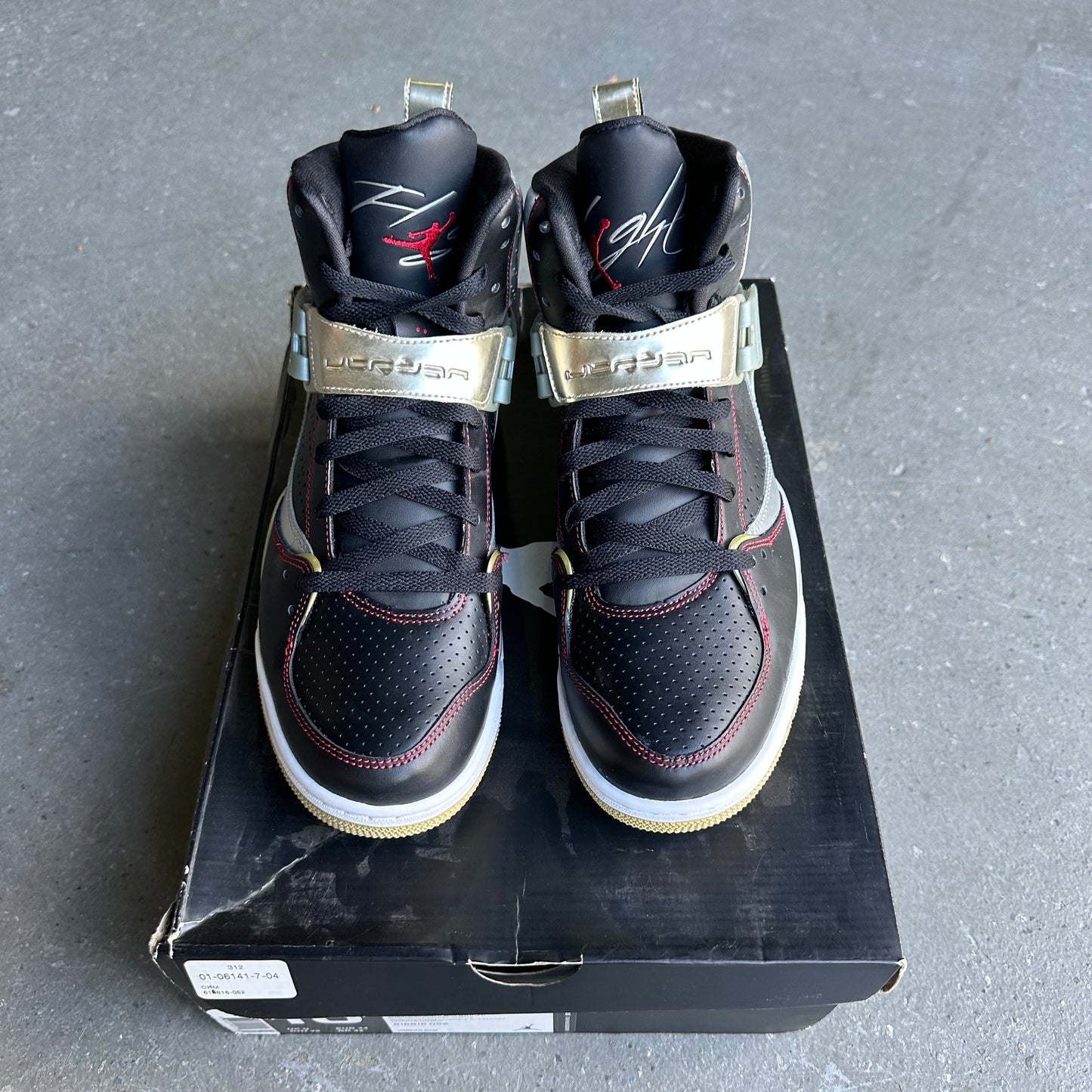 Jordan Flight 45 High Black Metallic Gym Red