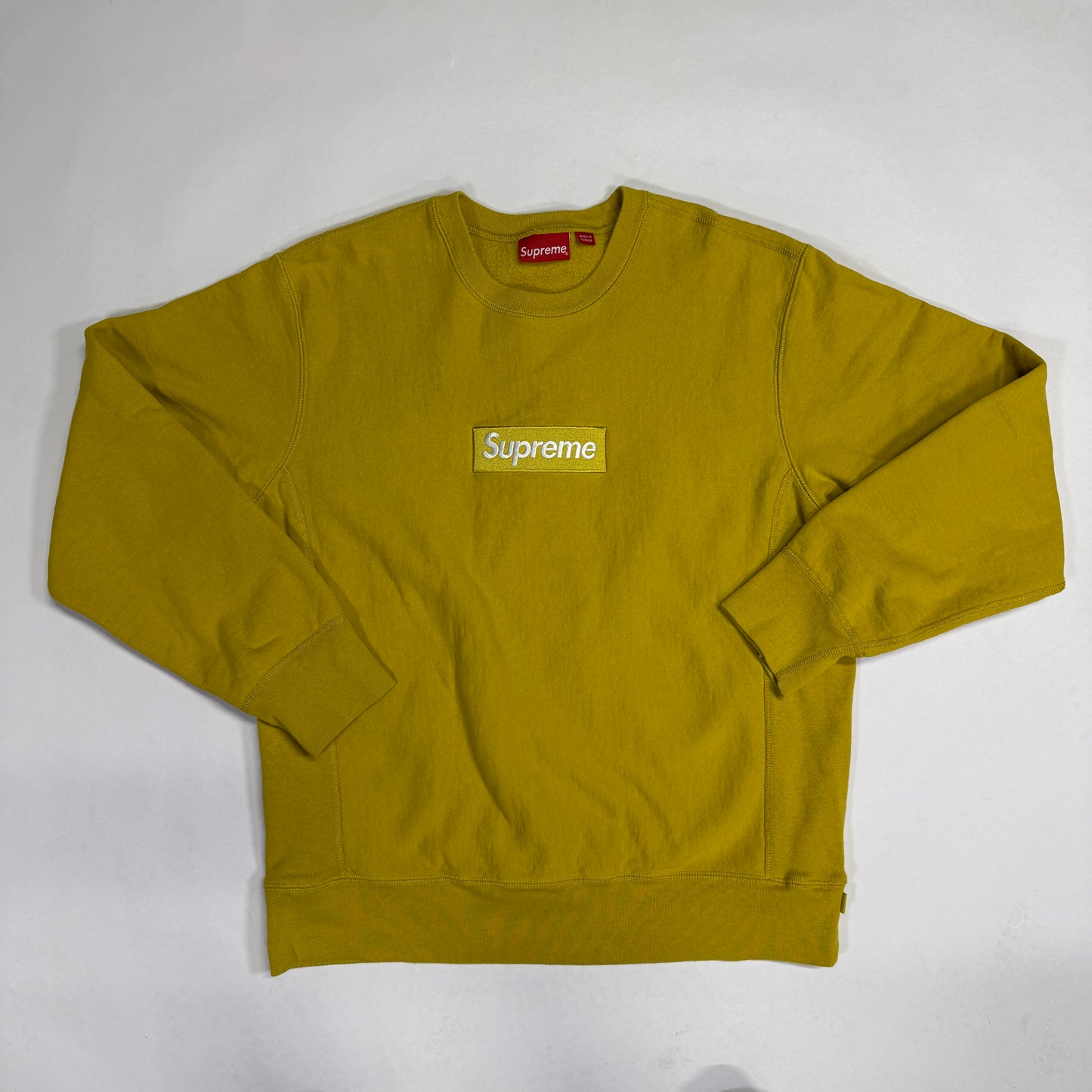 Supreme Box Logo Crewneck (FW18) Mustard front of crewneck