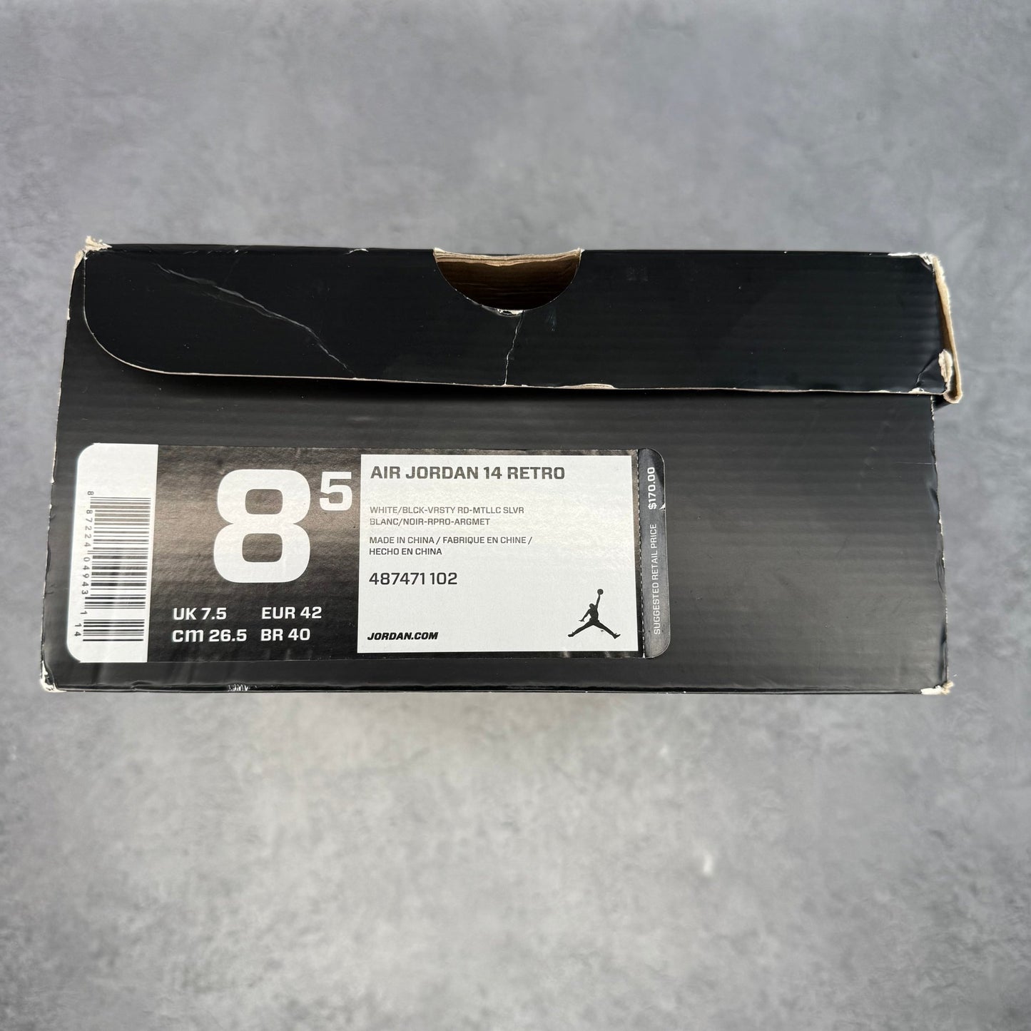 Jordan 14 Retro Black Toe (2014) *pre - owned* SIZE 8.5 - Kicks Collective PA - Jordan - 487471-102 - Men's Shoes - 8.5M/10W - Pre - Owned