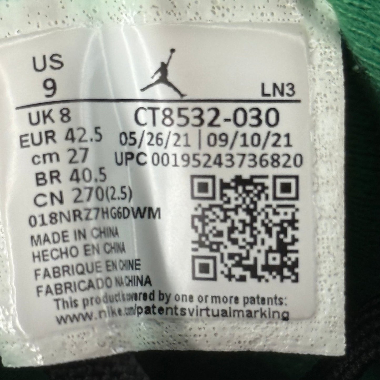 Jordan 3 Retro Pine Green *pre - owned* SIZE 9 - Kicks Collective PA - Jordan - CT8532 - 030 - Men's Shoes - 9M/10.5W - Pre - Owned