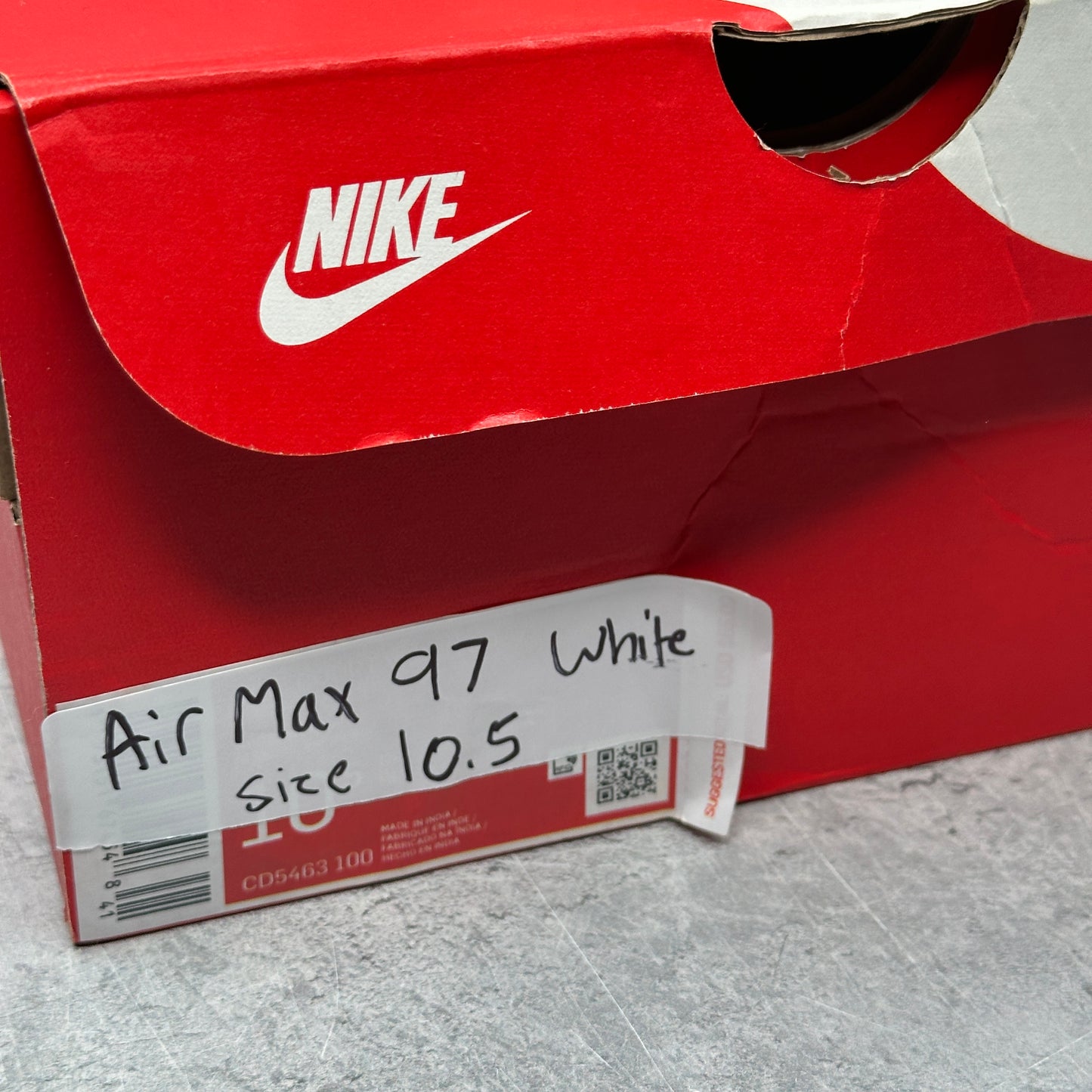 Nike Air Max 97 Triple White Wolf Grey *pre-owned* SIZE 10.5