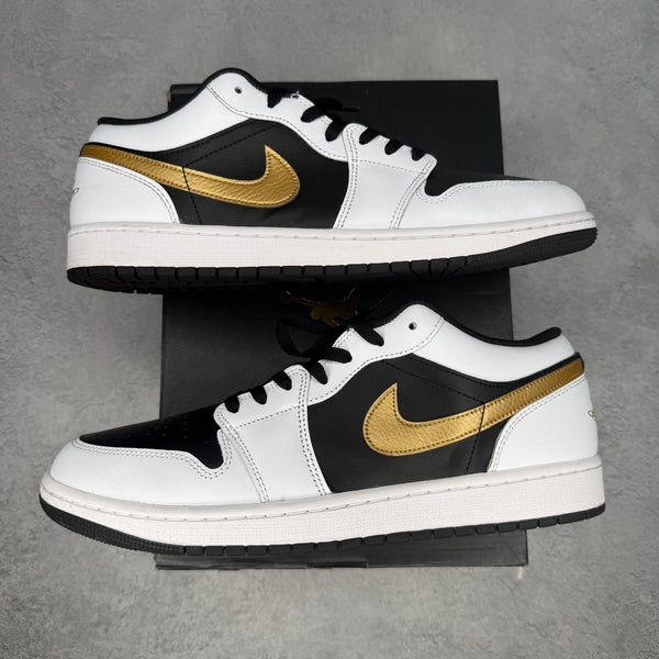 Jordan 1 Low White Black Metallic Gold Swoosh *pre-owned* SIZE 13