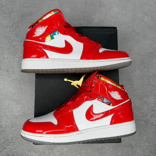 Jordan 1 Mid Barcelona Sweater Red Patent (GS) *pre - owned* SIZE 6.5Y - Kicks Collective PA - Jordan - DC7248-600 - Kid's Shoes - 6.5Y - Pre - Owned