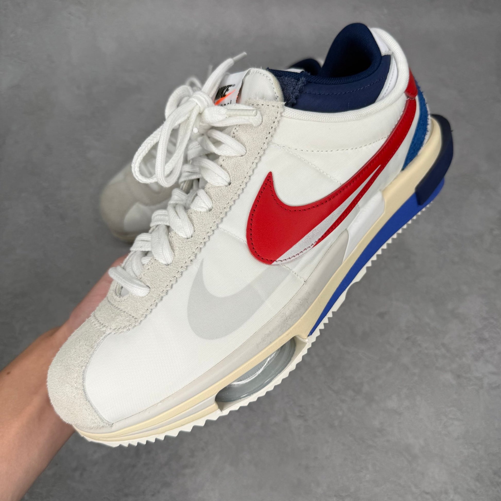 Nike Zoom Cortez SP sacai White University Red Blue *pre - owned* SIZE 11.5 - Kicks Collective PA - Nike - DQ0581 - 100 - Men's Shoes - 11.5M/13W - Pre - Owned