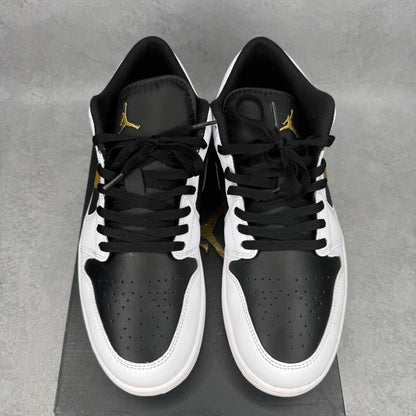 Jordan 1 Low White Black Metallic Gold Swoosh *pre-owned* SIZE 13