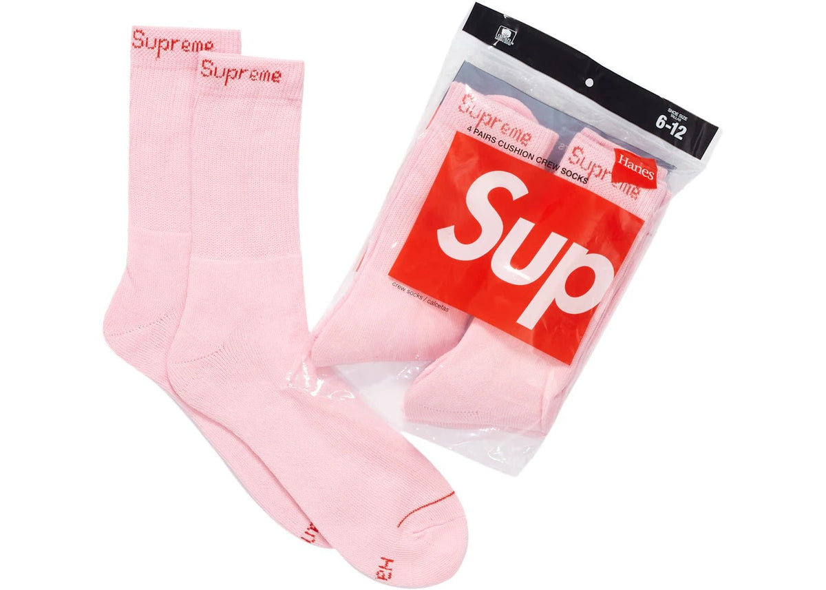 Supreme Hanes Crew Socks (4 Pack) Pink - Kicks Collective PA - Supreme - SUPREME-DMPVP2B4 - Apparel - OS - Brand New