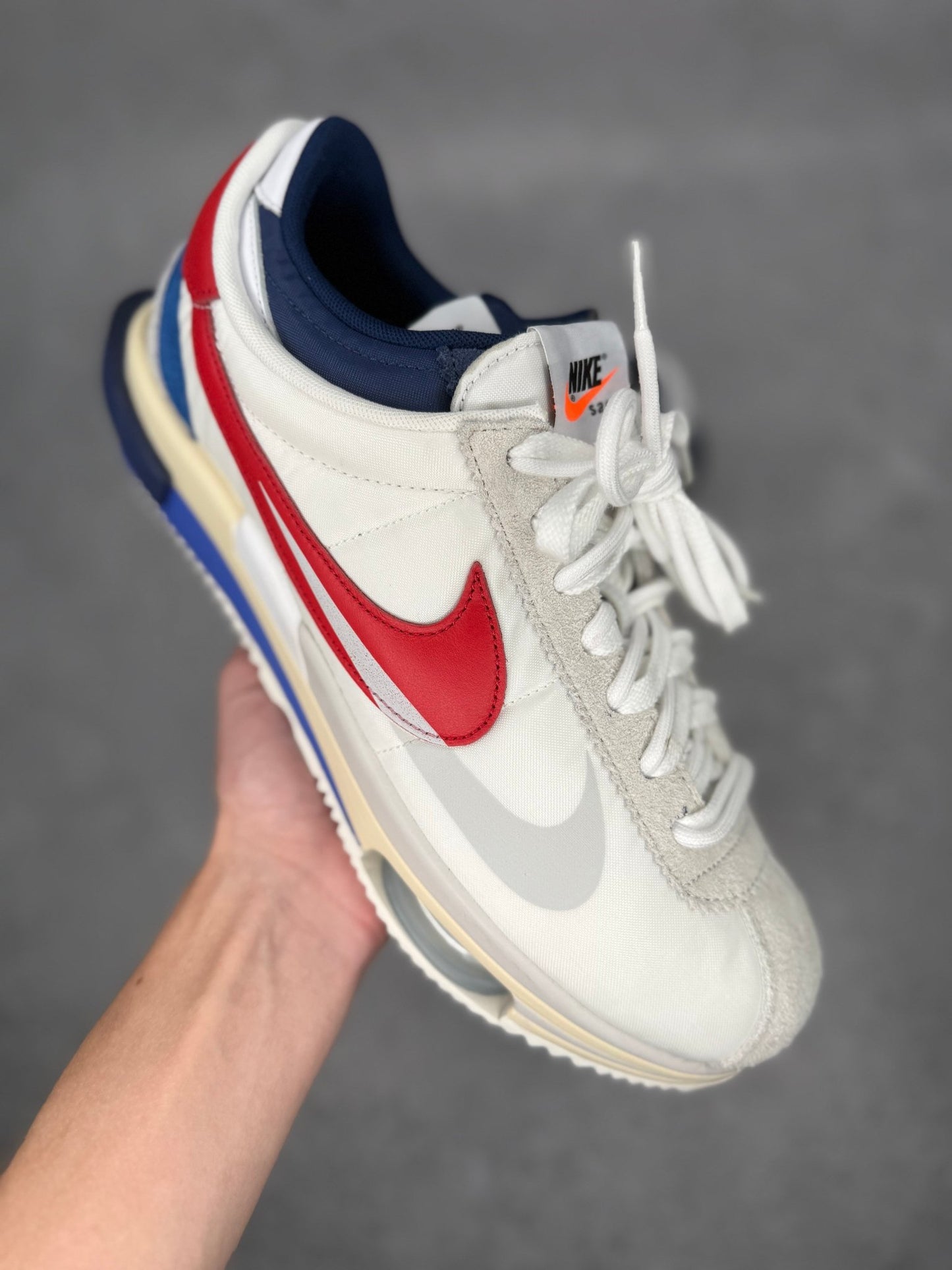 Nike Zoom Cortez SP sacai White University Red Blue *pre - owned* SIZE 11.5 - Kicks Collective PA - Nike - DQ0581 - 100 - Men's Shoes - 11.5M/13W - Pre - Owned