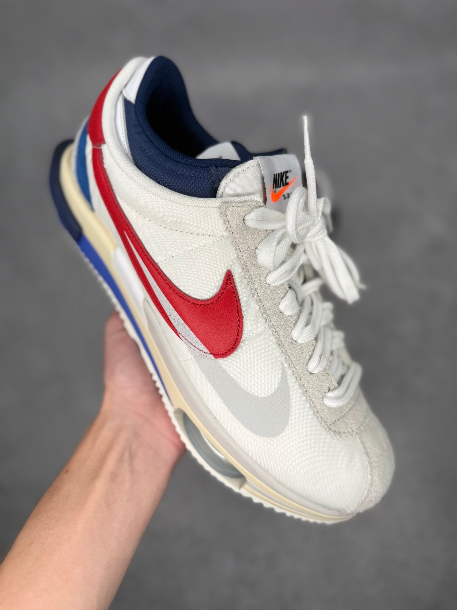 Nike Zoom Cortez SP sacai White University Red Blue *pre - owned* SIZE 11.5 - Kicks Collective PA - Nike - DQ0581 - 100 - Men's Shoes - 11.5M/13W - Pre - Owned