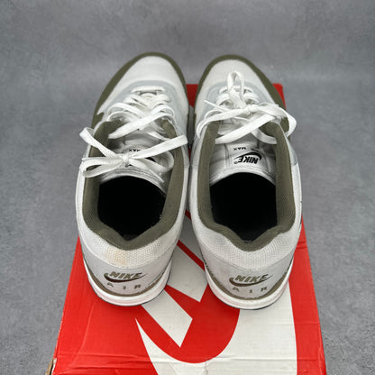 Nike Air Max 1 White Black Medium Olive *pre-owned* SIZE 13