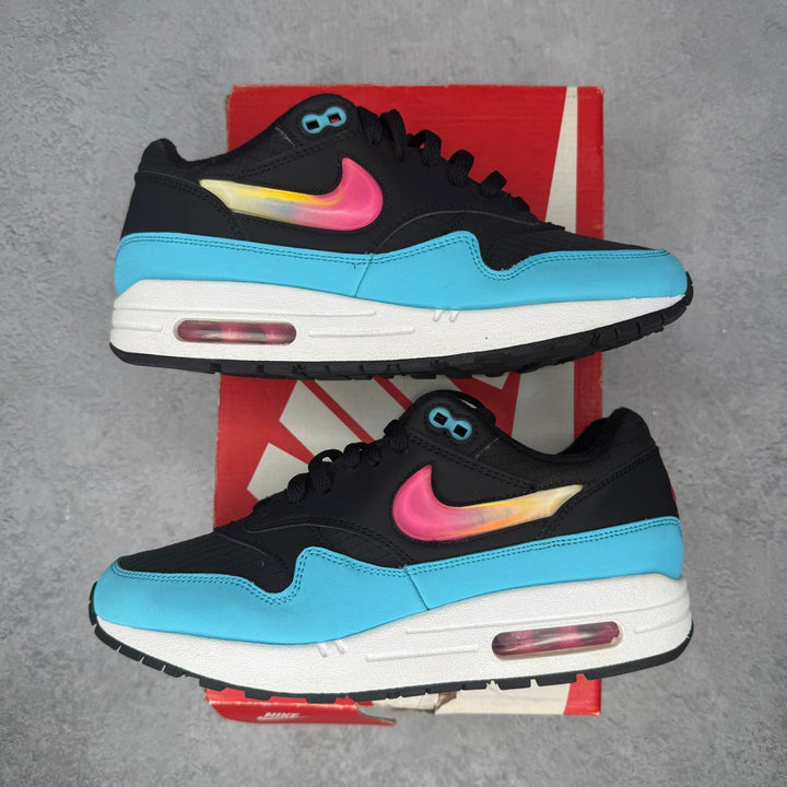 Nike Air Max 1 Jelly Swoosh Black Fuchsia Blue Fury *pre-owned* SIZE 8 - Kicks Collective PA - Nike - CI2450-001 - Men's Shoes - 8M/9.5W - Pre-Owned