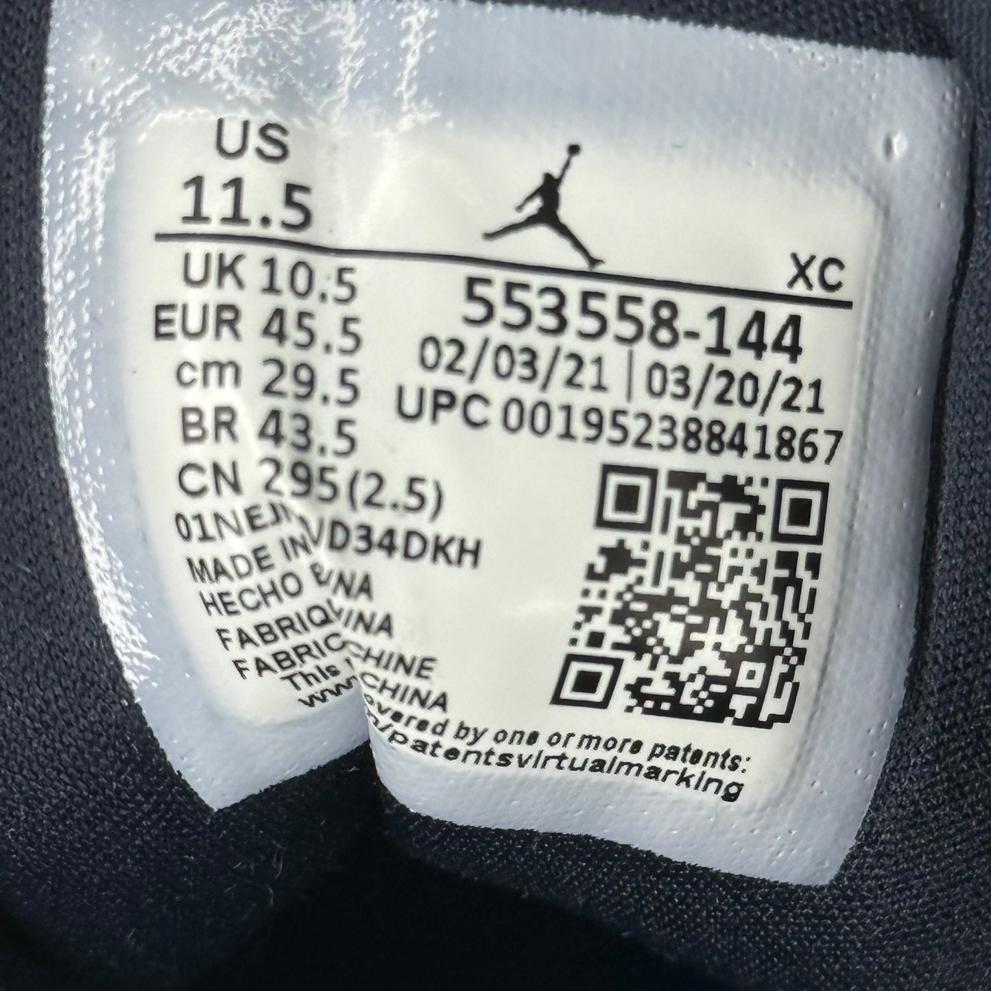 Jordan 1 Low UNC (2021) *pre-owned* SIZE 11.5