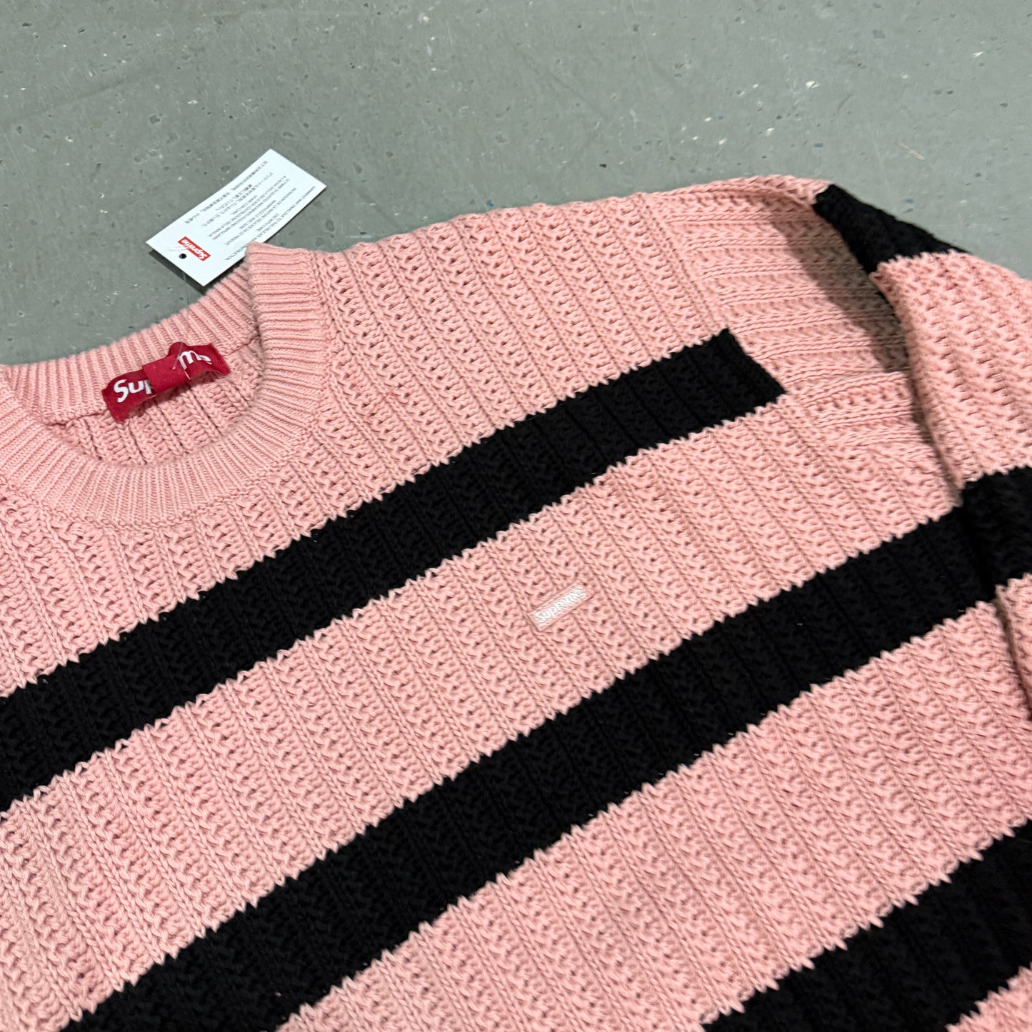 Supreme Loose Gauge Stripe Small Box Sweater Pink