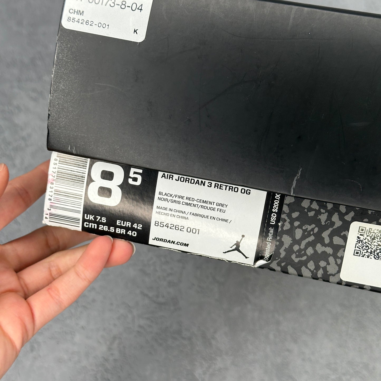 Jordan 3 Retro Black Cement (2018) *pre-owned* SIZE 8.5