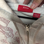 Supreme Rhinestone Zip Up Hooded Sweatshirt Ash Grey *pre-owned* SIZE XL