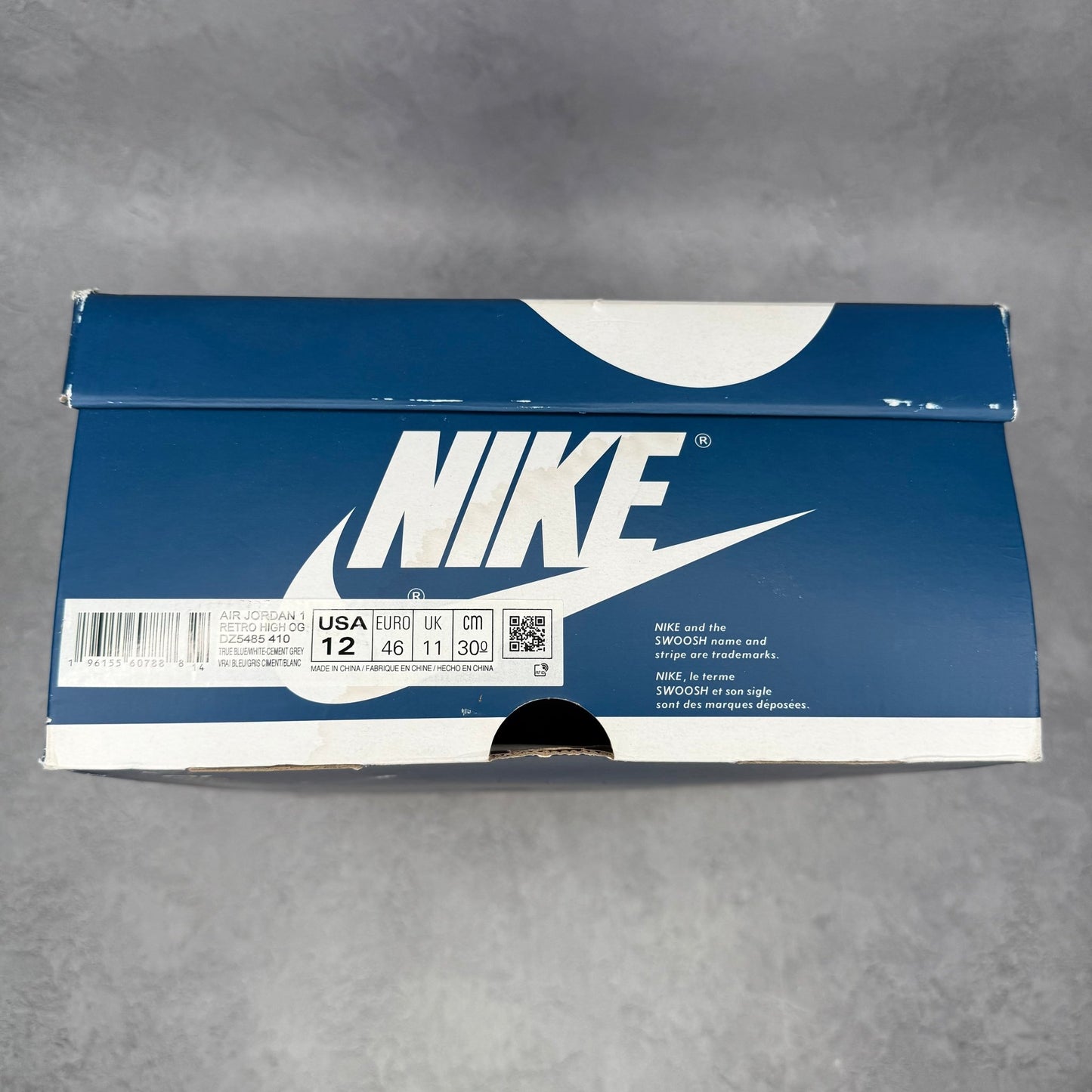 Jordan 1 Retro High OG True Blue *pre - owned* SIZE 12 - Kicks Collective PA - Jordan - DZ5485-410 - Men's Shoes - 12M/13.5W - Pre - Owned - Original Box (Damaged)