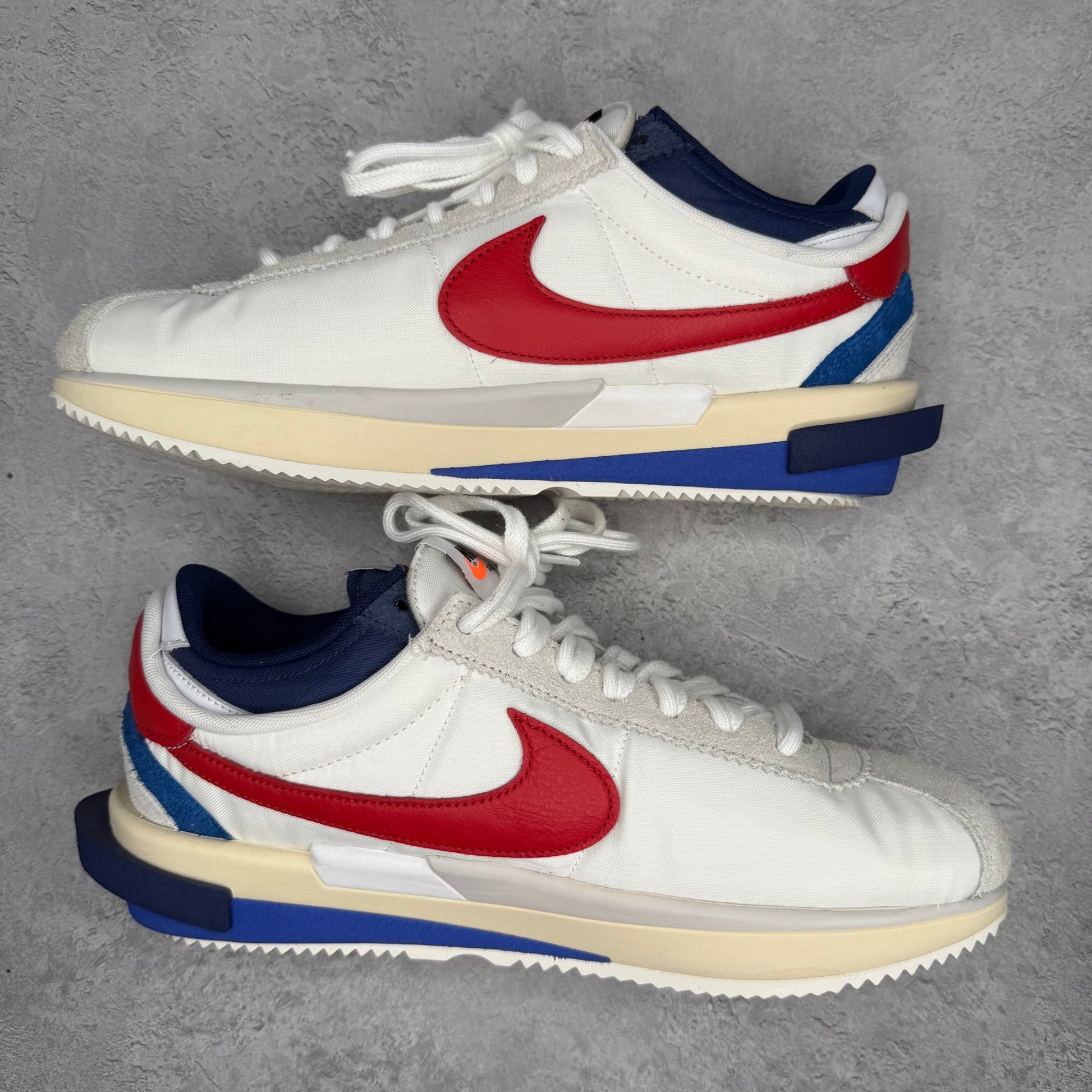 Nike Zoom Cortez SP sacai White University Red Blue *pre - owned* SIZE 11.5 - Kicks Collective PA - Nike - DQ0581 - 100 - Men's Shoes - 11.5M/13W - Pre - Owned