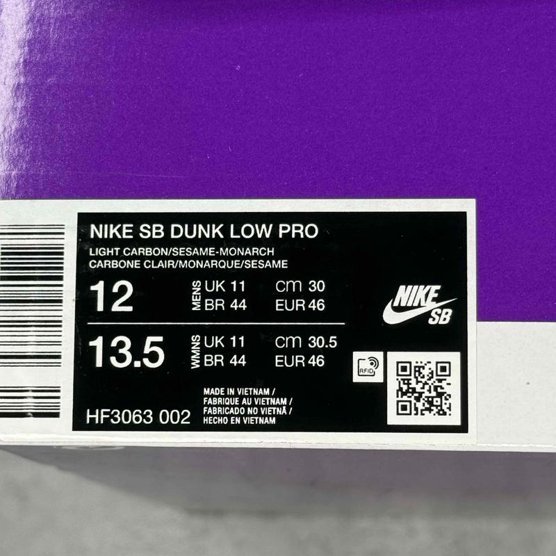 Nike SB Dunk Low Light Carbon Monarch - Kicks Collective PA - Nike - HF3063 - 002 - Men's Shoes - 12M/13.5W - Brand New