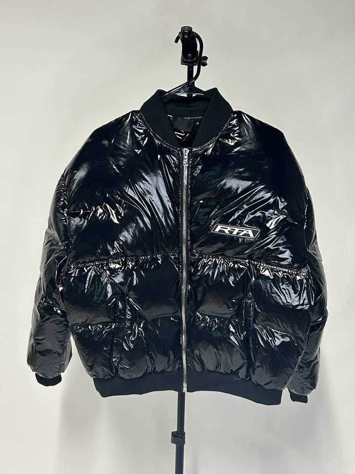 RTA Marko Black Patent Quilted Bomber