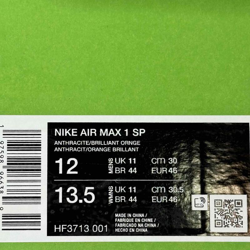 Nike Air Max 1 SP HUF Brilliant Orange - Kicks Collective PA - Nike - HF3713 - 001 - Men's Shoes - 12M/13.5W - Brand New