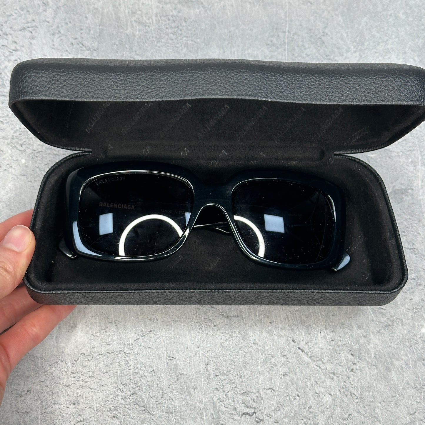 Balenciaga Square Rectangle Sunglasses Black/Black/Grey *pre-owned*