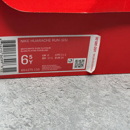 Nike Air Huarache Run White Pure Platinum (GS) *pre-owned* SIZE 6.5Y