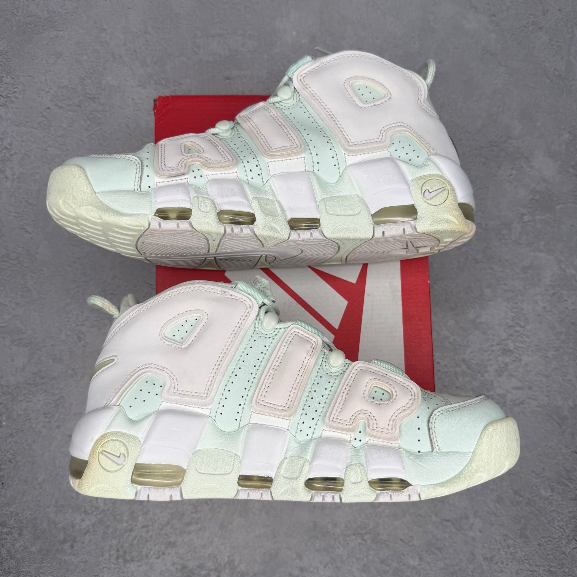 Nike Air More Uptempo Barley Green (Women's) *pre - owned* SIZE 9W - Kicks Collective PA - Nike - 917593-300 - Women's Shoes - 7.5M/9W - Pre - Owned - Replacement Box