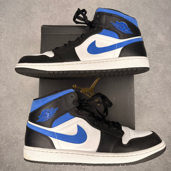 Jordan 1 Mid White Black Racer Blue *pre - owned* SIZE 11 - Kicks Collective PA - Jordan - 554724-140 - Men's Shoes - 11M/12.5W - Pre - Owned