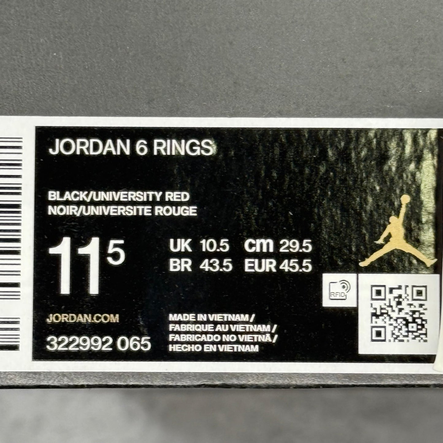 Jordan 6 Rings Black Red Sulfur - Kicks Collective PA - Jordan - 322992 - 065 - Men's Shoes - 11.5M/13W - Brand New