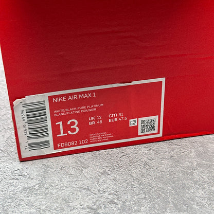 Nike Air Max 1 White Black Medium Olive *pre-owned* SIZE 13