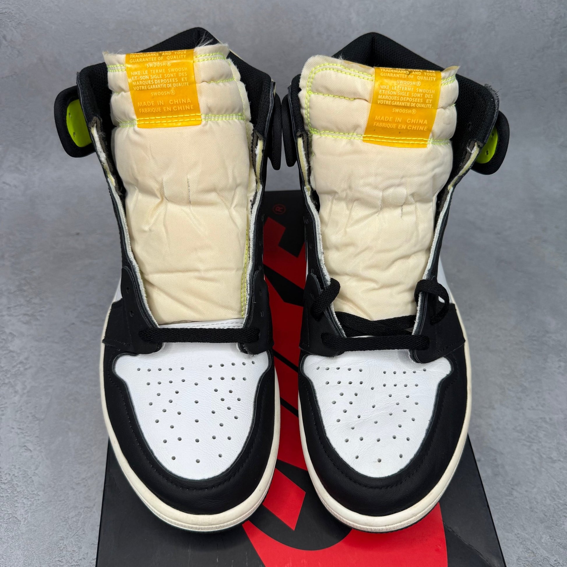 Jordan 1 Retro High White Black Volt University Gold *pre - owned* SIZE 11 - Kicks Collective PA - Jordan - 555088-118 - Men's Shoes - 11M/12.5W - Pre - Owned - Replacement Box