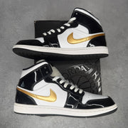 Jordan 1 Mid Patent Black White Gold pre-owned size 10.5