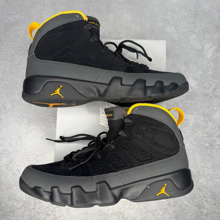 Jordan 9 Retro Dark Charcoal University Gold *pre-owned* SIZE 11.5 - Kicks Collective PA - Jordan - CT8019-070 - Men's Shoes - 11.5M/13W - Pre-Owned - Replacement Box