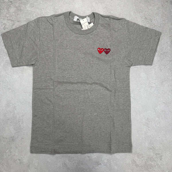 Comme des Garcons PLAY Play Double Hearts T-shirt Grey