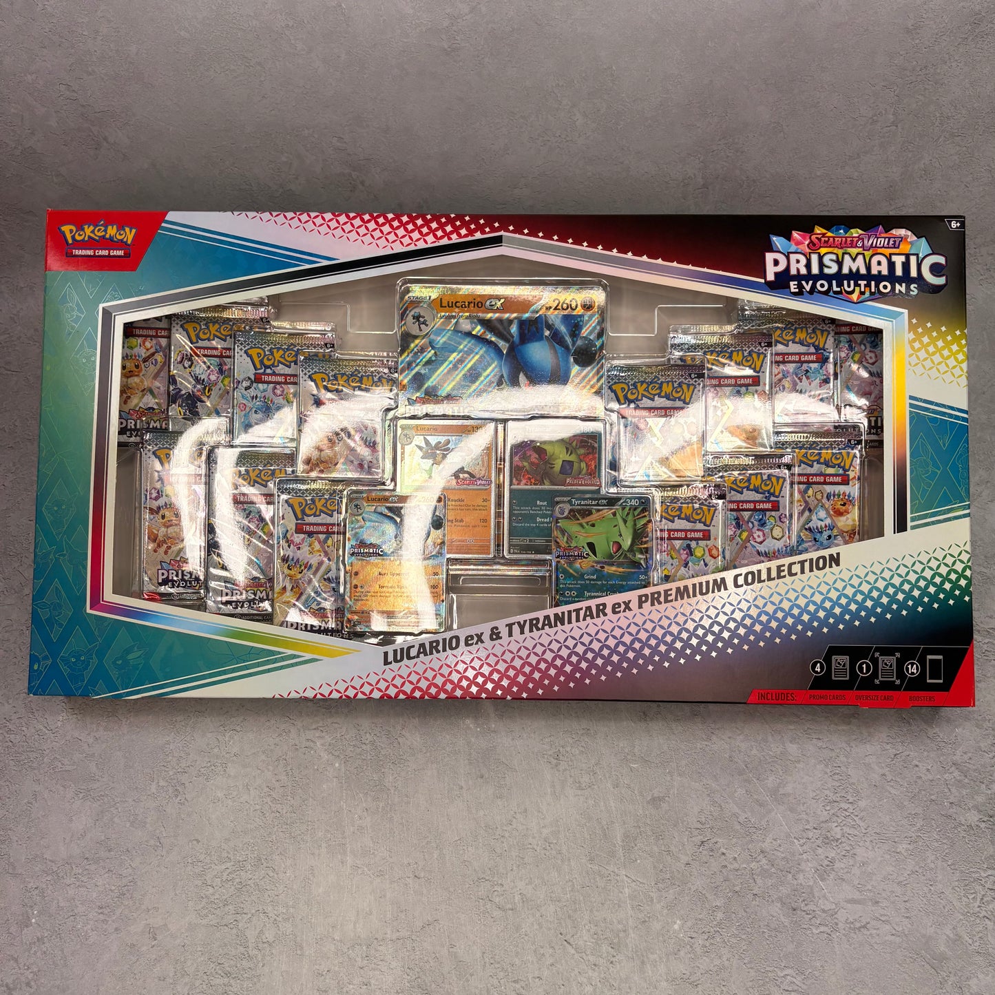 2025 Pokémon Scarlet & Violet Prismatic Evolutions Lucario ex & Tyranitar ex Premium Collection (Sam's Club Exclusive)