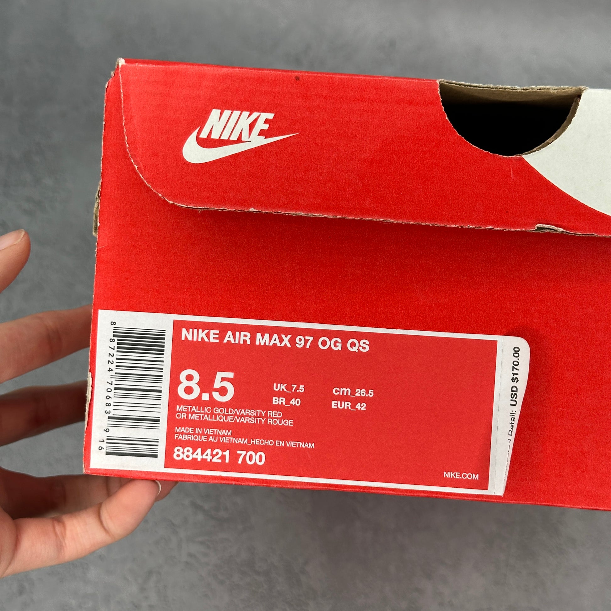 Nike Air Max 97 Metallic Gold (2017/2018) *pre-owned* SIZE 8.5