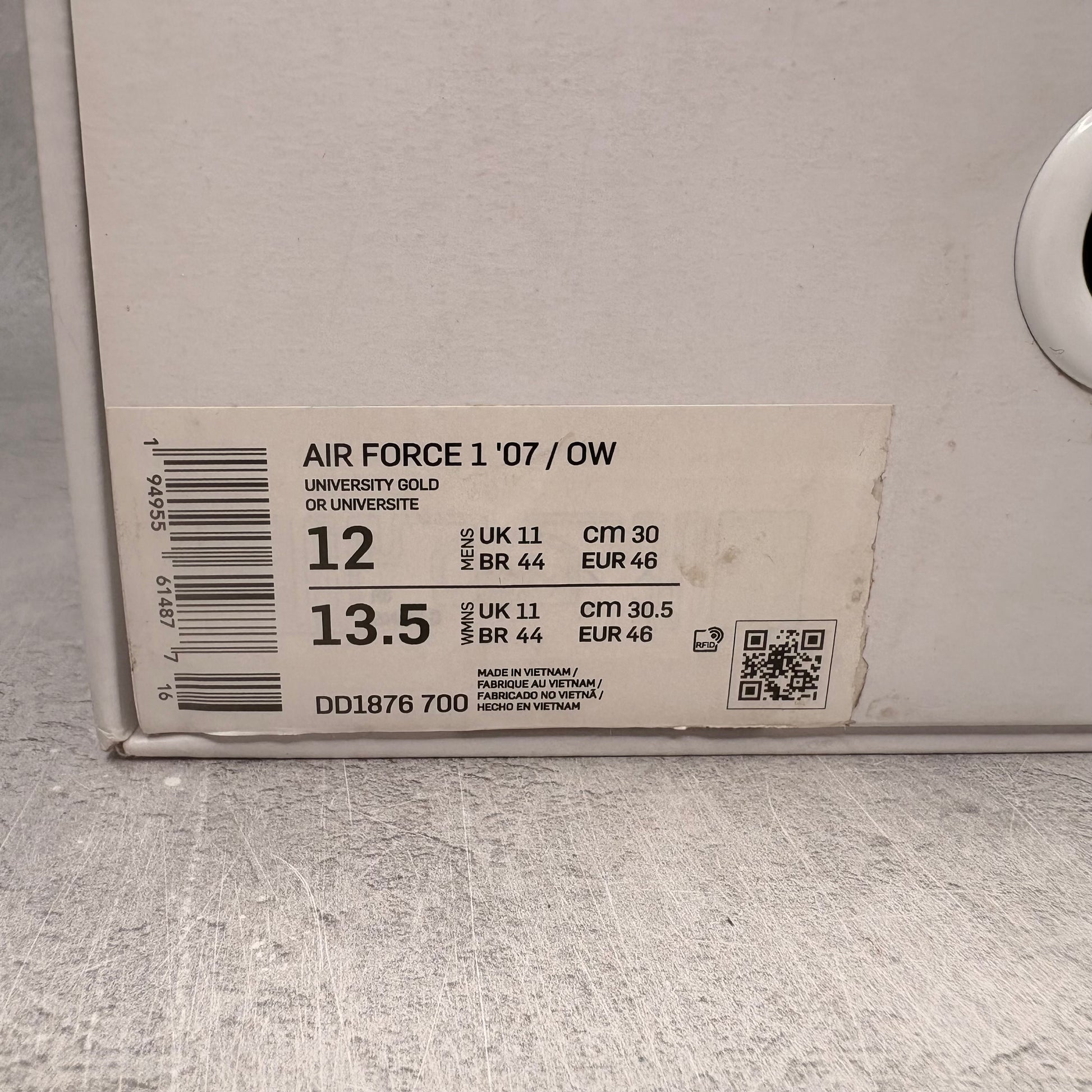 Nike Air Force 1 Low Off-White ICA University Gold *pre-owned* SIZE 12