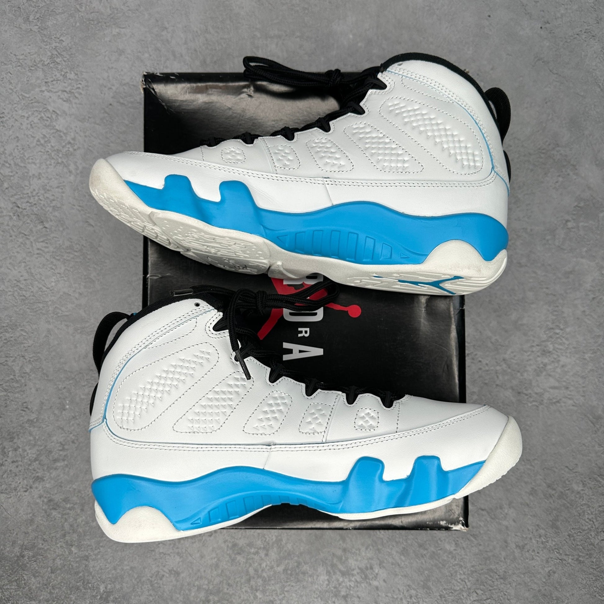 Jordan 9 Retro Powder Blue (2024) *pre - owned* SIZE 9.5 - Kicks Collective PA - Jordan - FQ8992-101 - Men's Shoes - 9.5M/11W - Pre - Owned - Original Box (Damaged)