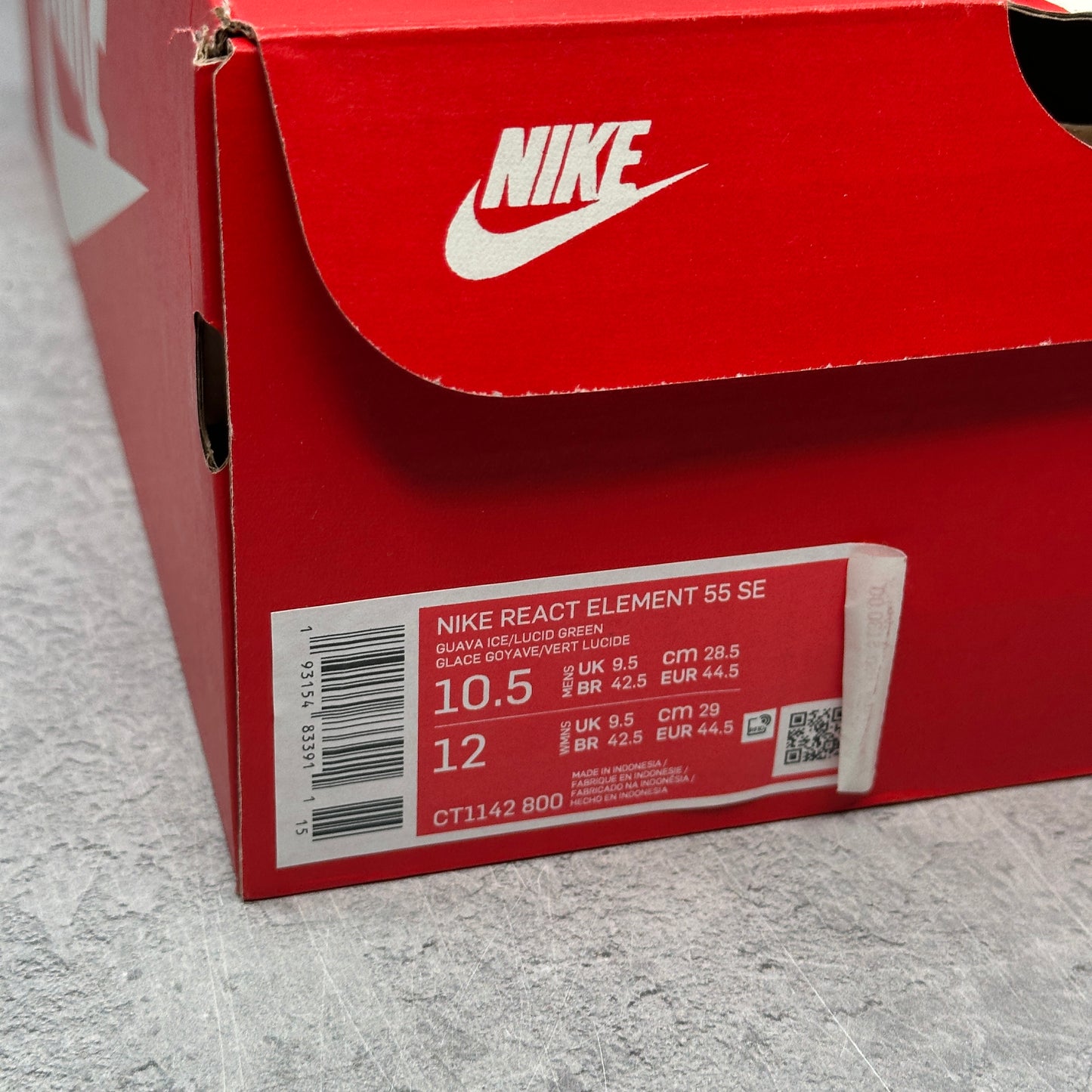 Nike React Element 55 Guava Ice Vast Grey Lucid Green *pre-owned* SIZE 10.5