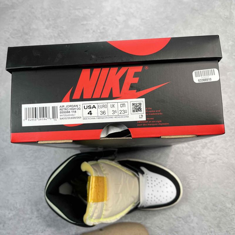 Jordan 1 Retro High White Black Volt University Gold - Kicks Collective PA - ASICS - 555088 - 118 - Men's Shoes - 4M/5.5W - Brand New