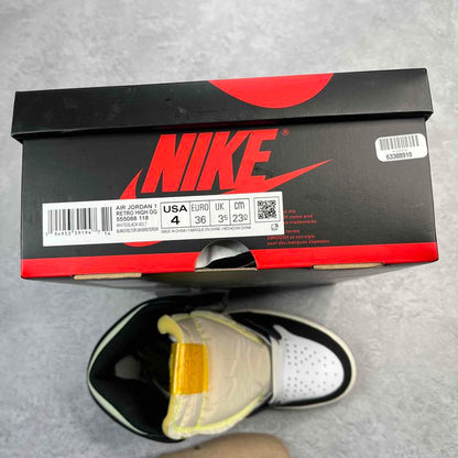 Jordan 1 Retro High White Black Volt University Gold