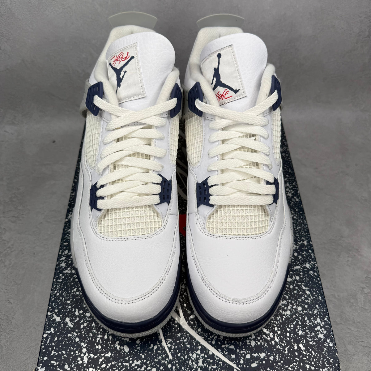 Jordan 4 Retro Midnight Navy FACTORY FLAW UPSIDE DOWN SWOOSH