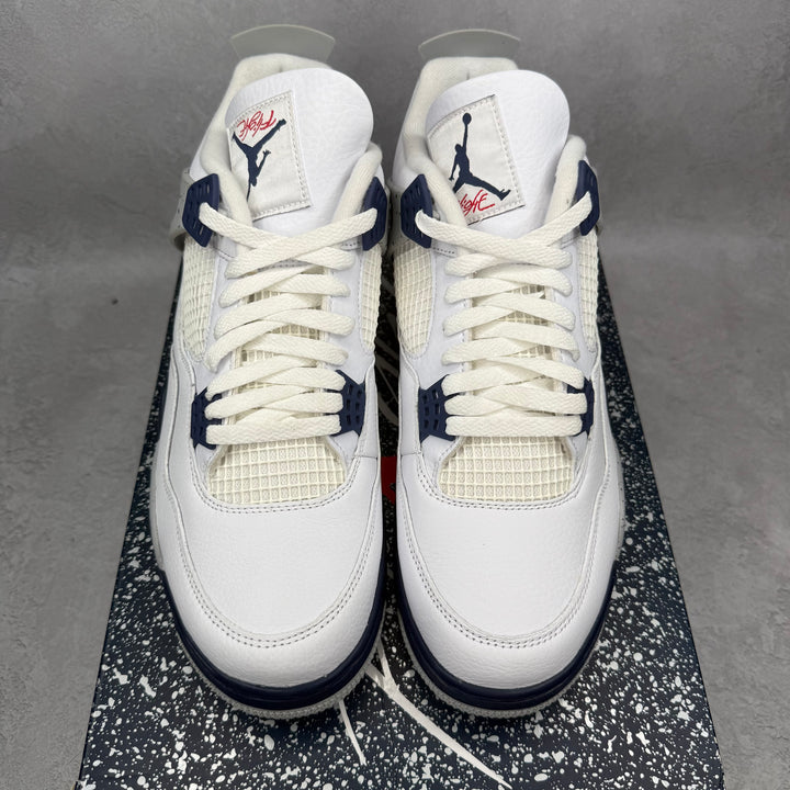 Jordan 4 Retro Midnight Navy FACTORY FLAW UPSIDE DOWN SWOOSH