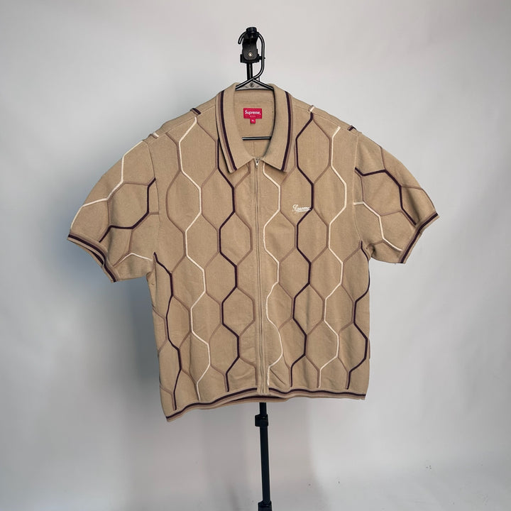 Supreme Hex Zip Up Polo Tan *pre-owned* SIZE XL