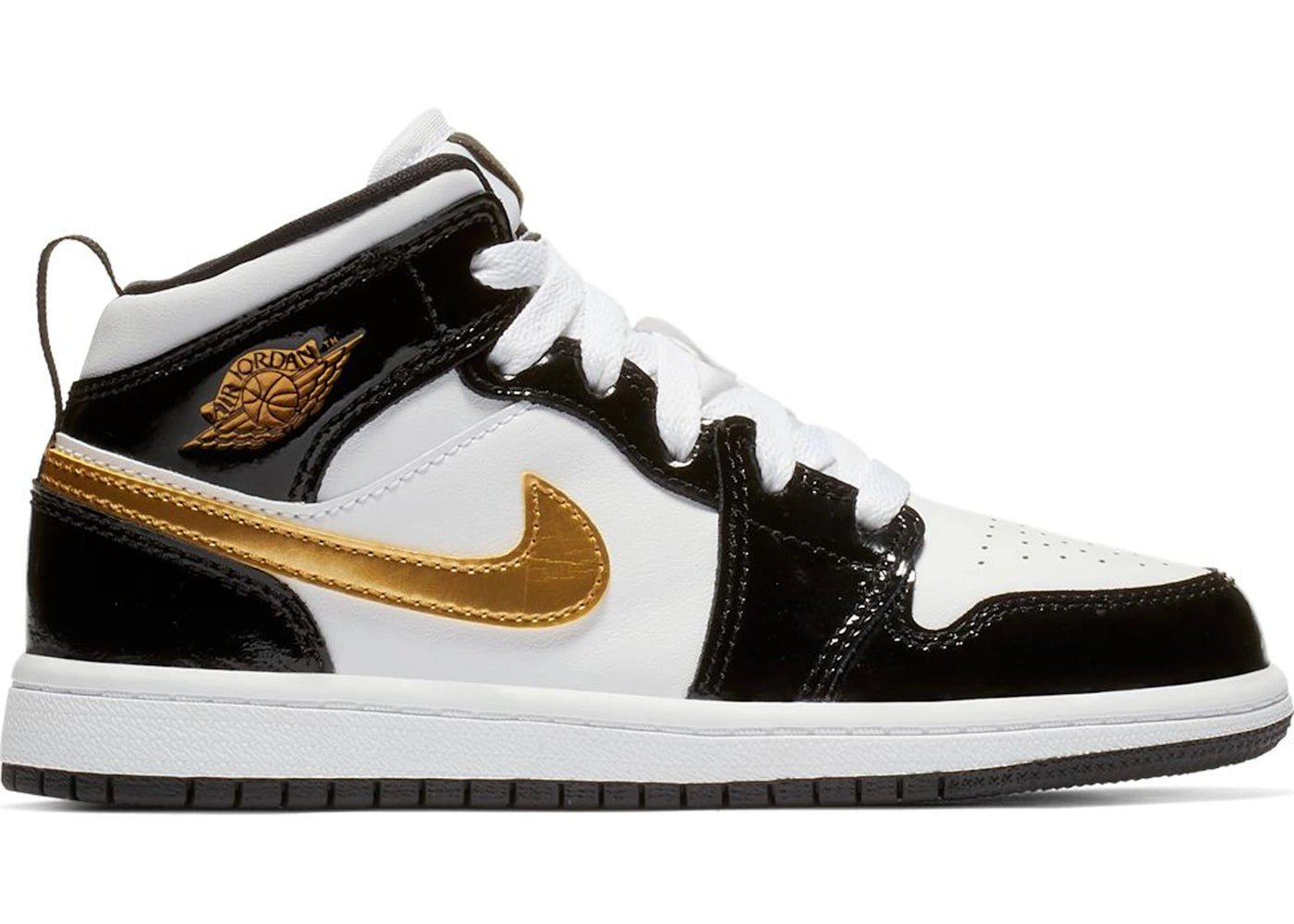 Jordan 1 Mid Patent Black White Gold (PS) *pre - owned* SIZE 1Y - Kicks Collective PA - Jordan - BQ6932 - 007 - Toddler's - 1Y - Pre - Owned